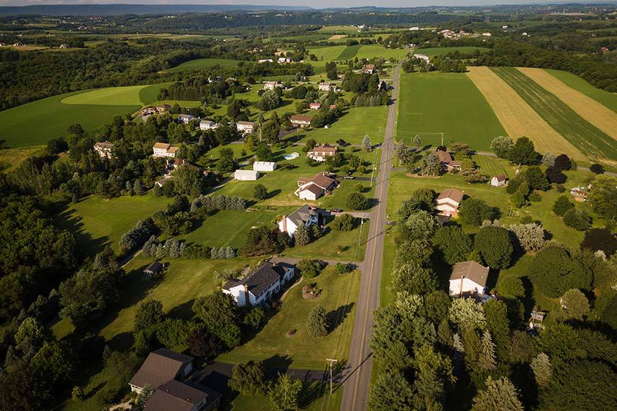Bethlehem PA - Aerial View of Farm Land and Homes in Bethlehem Pennsylvania